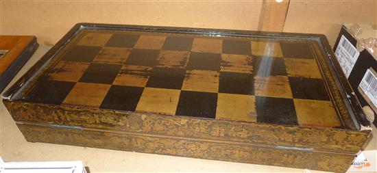 19th century Chinese lacquered games box